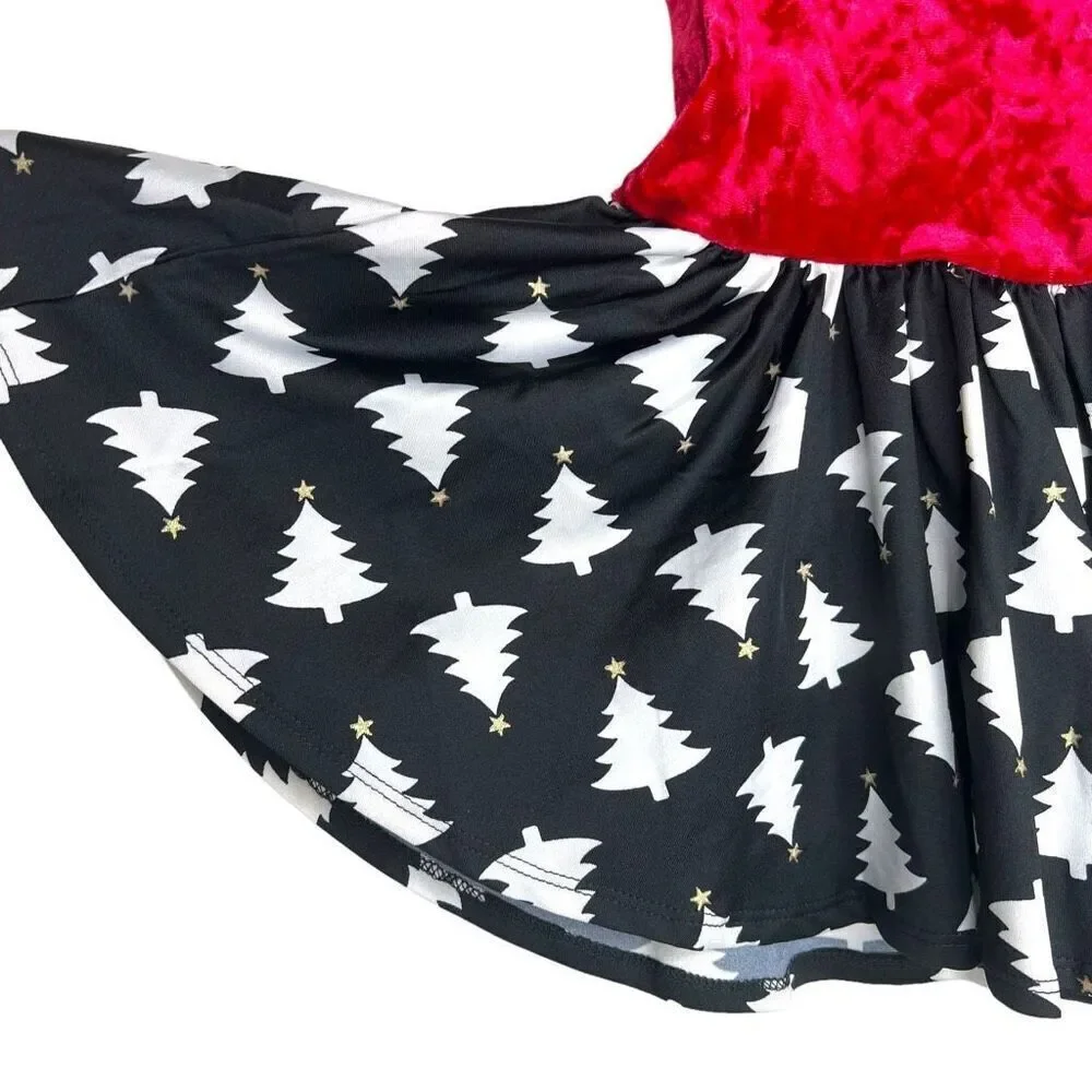 NEW Dot Dot Smile Red Velour Christmas Tree Cap Sleeve Dress 12-24M